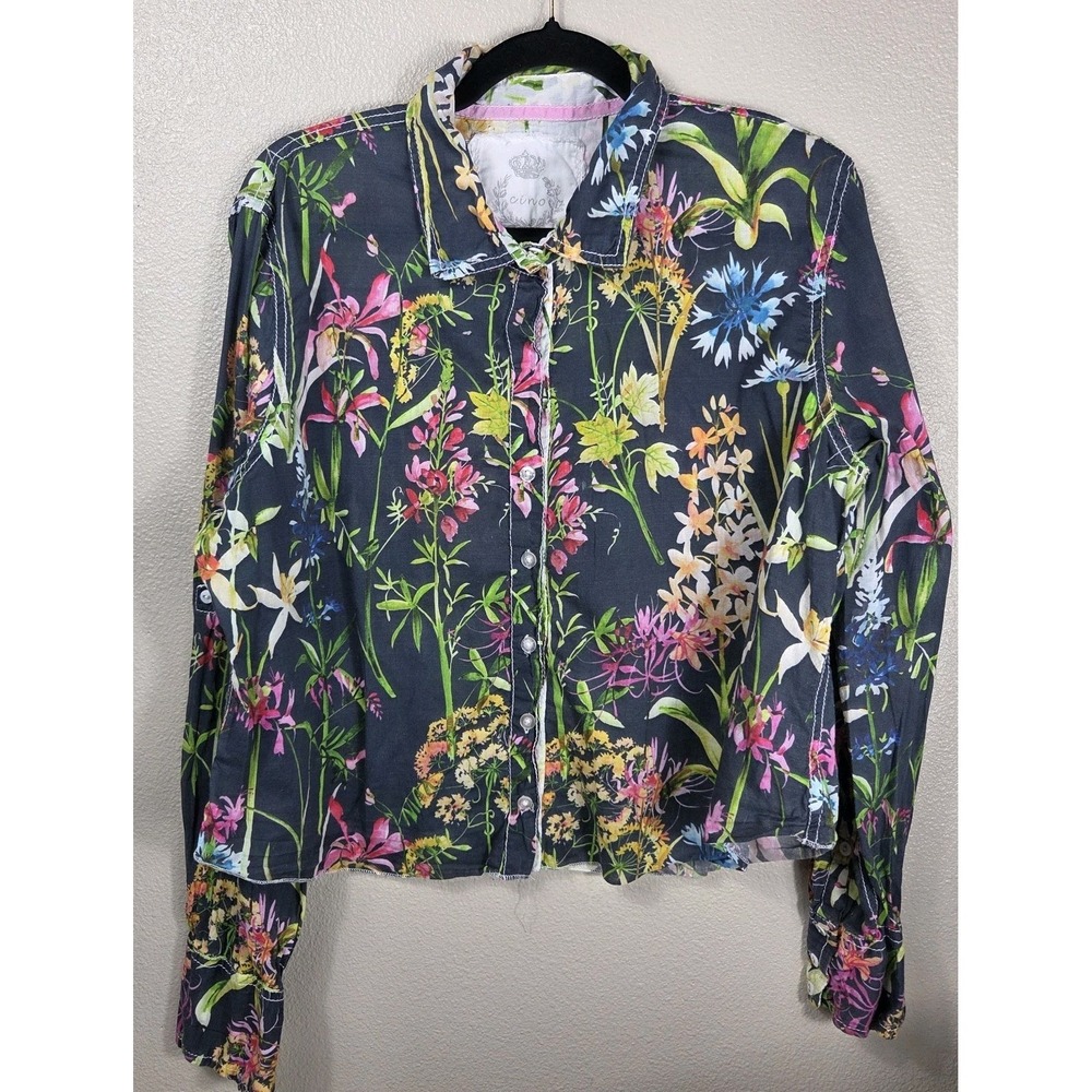 Cino Floral Button Front Shirt XXL 100% Cotton Botanical Print Cottagecore Boho‎